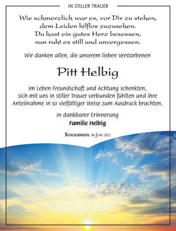 Traueranzeige von Pitt Helbig von Südthüringer Presse