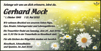 Traueranzeige von Gerhard Mock von Südthüringer Presse