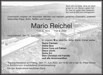 Traueranzeige von Mario Reichel von Frankenpost