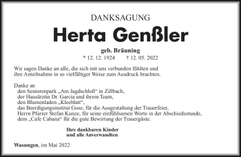 Traueranzeige von Herta Goller von Südthüringer Presse