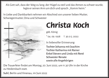 Traueranzeige von Christa Koch von Südthüringer Presse