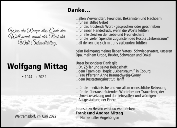 Traueranzeige von Wolfgang Mittag von Neue Presse Coburg