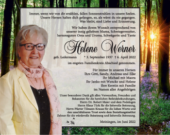 Traueranzeige von Helene Werner von Südthüringer Presse