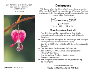 Traueranzeige von Rosemarie Kött von Südthüringer Presse