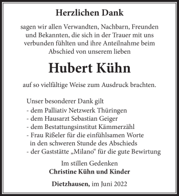 Traueranzeige von Hubert Kühn von Südthüringer Presse