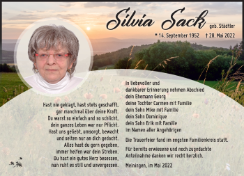 Traueranzeige von Silvia Sack von Südthüringer Presse