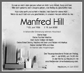 Traueranzeige von Manfred Hill von Südthüringer Presse
