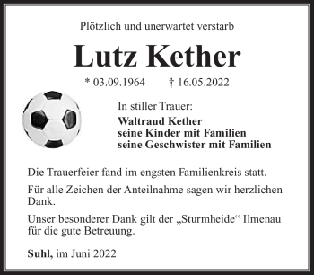 Traueranzeige von Lutz Kether von Südthüringer Presse