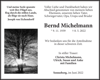 Traueranzeige von Bernd Michelmann von Südthüringer Presse