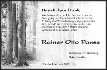 Traueranzeige von Rainer Otto Pause von Südthüringer Presse