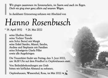 Traueranzeige von Hanno Rosenbusch von Südthüringer Presse