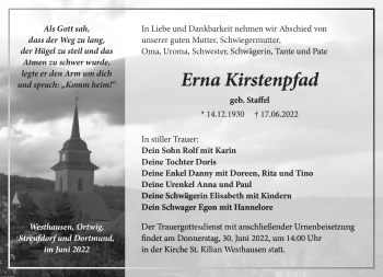 Traueranzeige von Erna Kirstenpfad von Südthüringer Presse