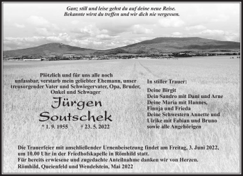 Traueranzeige von Jürgen Soutschek von Südthüringer Presse