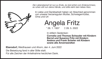 Traueranzeige von Angela Fritz von Neue Presse Coburg
