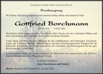 Traueranzeige von Gottfried Borchmann von Südthüringer Presse