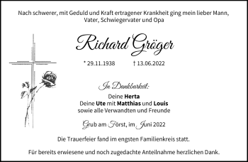 Traueranzeige von Richard Gröger von Neue Presse Coburg