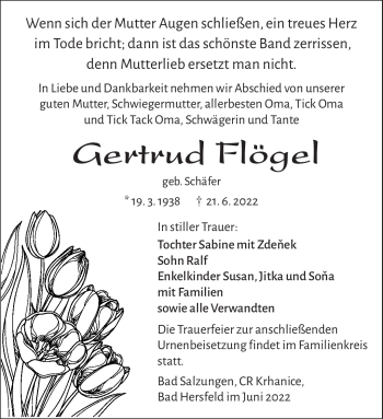 Traueranzeige von Gertrud Flögel von Südthüringer Presse