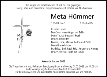 Traueranzeige von Meta Hümmer von Neue Presse Coburg