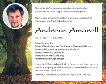 Traueranzeige von Andreas Amarell von Südthüringer Presse