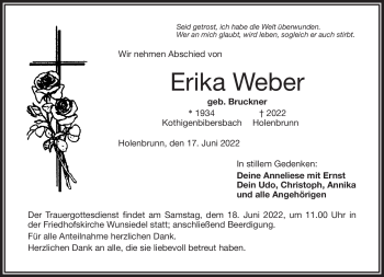 Traueranzeige von Erika Weber von Frankenpost