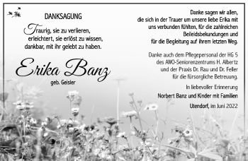 Traueranzeige von Erika Banz von Südthüringer Presse