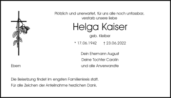 Traueranzeige von Helga Kaiser von Neue Presse Coburg