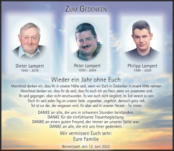Traueranzeige von PeterPhilippDieter LampertLampertLampert von Südthüringer Presse