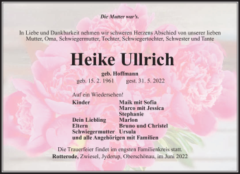 Traueranzeige von Heike Ullrich von Südthüringer Presse