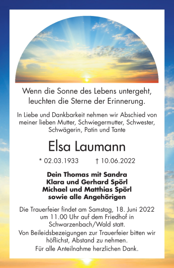 Traueranzeige von Elsa Laumann von Frankenpost