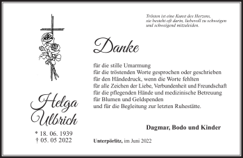 Traueranzeige von Helga Ulbrich von Südthüringer Presse