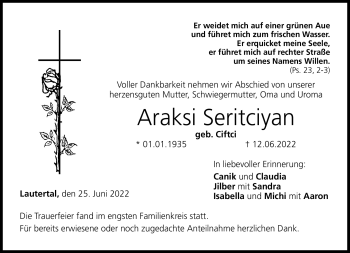 Traueranzeige von Araksi Seritciyan von Neue Presse Coburg