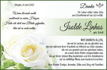 Traueranzeige von Isolde Linhos von Südthüringer Presse
