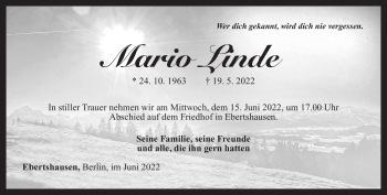 Traueranzeige von Mario Linde von Südthüringer Presse