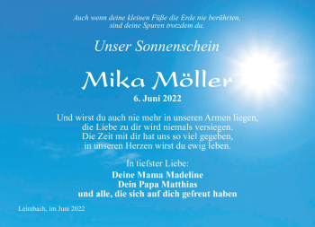 Traueranzeige von Mika Möller von Südthüringer Presse