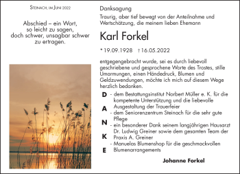 Traueranzeige von Karl Forkel von Südthüringer Presse