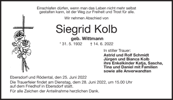 Traueranzeige von Siegrid Kolb von Neue Presse Coburg