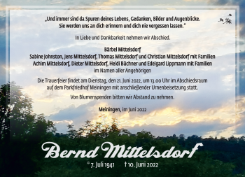 Traueranzeige von Bernd Mittelsdorf von Südthüringer Presse