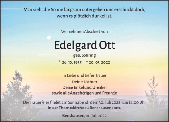 Traueranzeige von Edelgard Ott von Südthüringer Presse