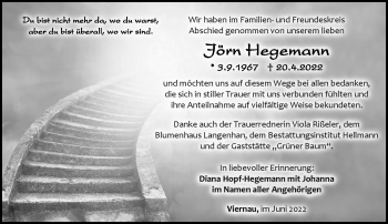 Traueranzeige von Jörn Hegemann von Südthüringer Presse