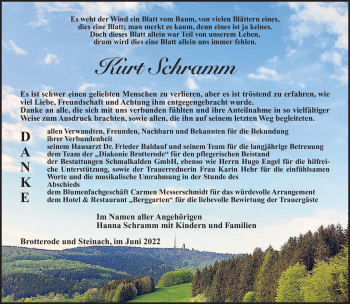 Traueranzeige von Kurt Schramm von Südthüringer Presse