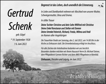 Traueranzeige von Gertrud Schenk von Südthüringer Presse