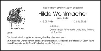 Traueranzeige von Hilde Wohlmacher von Neue Presse Coburg