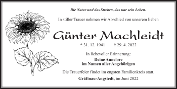Traueranzeige von Günter Machleidt von Südthüringer Presse