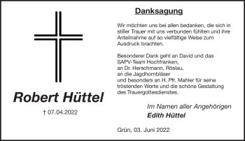Traueranzeige von Robert Hüttel von Frankenpost