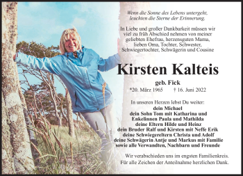 Traueranzeige von Kirsten Kalteis von Südthüringer Presse