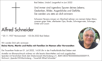 Traueranzeige von Alfred Schneider von Frankenpost
