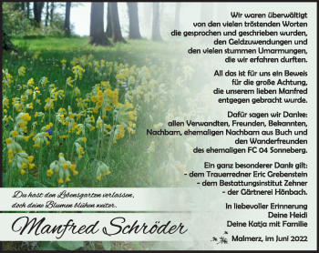 Traueranzeige von Manfred Schröder von Südthüringer Presse