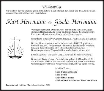 Traueranzeige von Kurt und Gisela Herrmann von Südthüringer Presse
