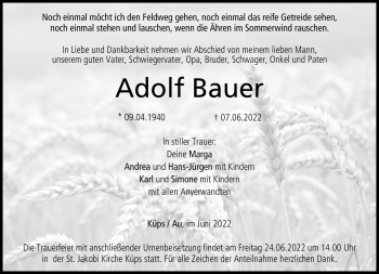 Traueranzeige von Adolf Bauer von Neue Presse Coburg