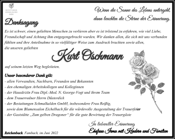 Traueranzeige von Kurt Oschmann von Südthüringer Presse